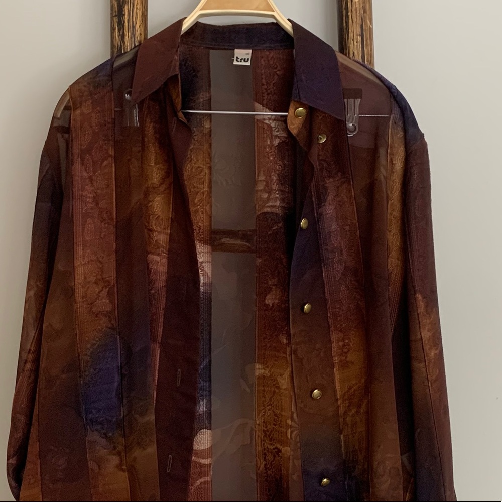 UNAVAILABLE Vintage Retro TRU Sheer Copper and Blue Long Shirt - Picture 2 of 5